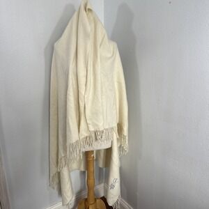 State‎ Cashmere Throw Blanket 50x58 Ivory Fringe Sofa Soft Premium Cashmere